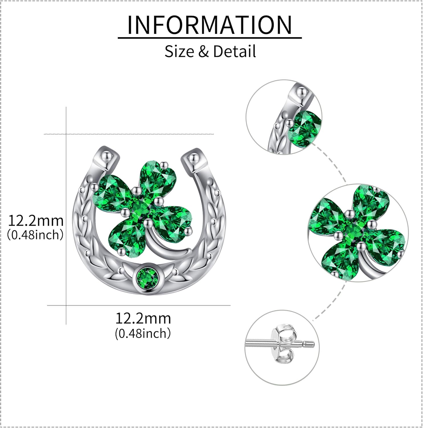 Four Leaf Clover Earrings for Women S925 Sterling Silver Green Horseshoe Stud Earrings Lucky Jewelry St Patricks Day Gifts