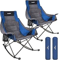 Vista 14 de SUNNYFEEL Silla Mecedora de Camping, Reclinable Acolchada de Lujo, Silla Plegable de Jardín de Gran Tamaño con Bolsillo, Resistente