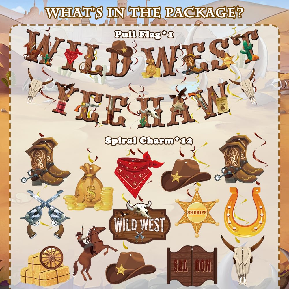 23 Stück Western-Party-Dekorationen West Cowboy Banner hängende Wirbel mit Wildem Westen Happy Birthday Banner für Jungen Mädchen Geburtstag Western Baby Shower Party Supplies