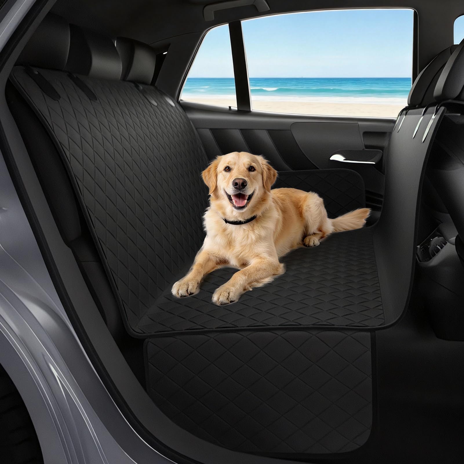 KITPLUS Dog Car Seat Cover for Pets Waterproof Seat Cover Hammock Nonslip Durable 600D Heavy Duty Scratch Proof Soft Back Seat Covers for Cars Trucks and SUVs, Black