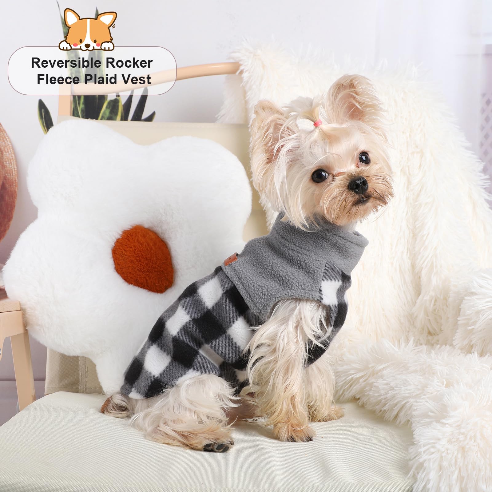 Fleece-Weste, Hundepullover, dehnbares Sweatshirt mit Loch für die Leine, Haustierkleidung, leichter Hundemantel für kleine Hunde, Jungen, Mädchen, Erntedankfest, Weihnachten, kariert, Größe