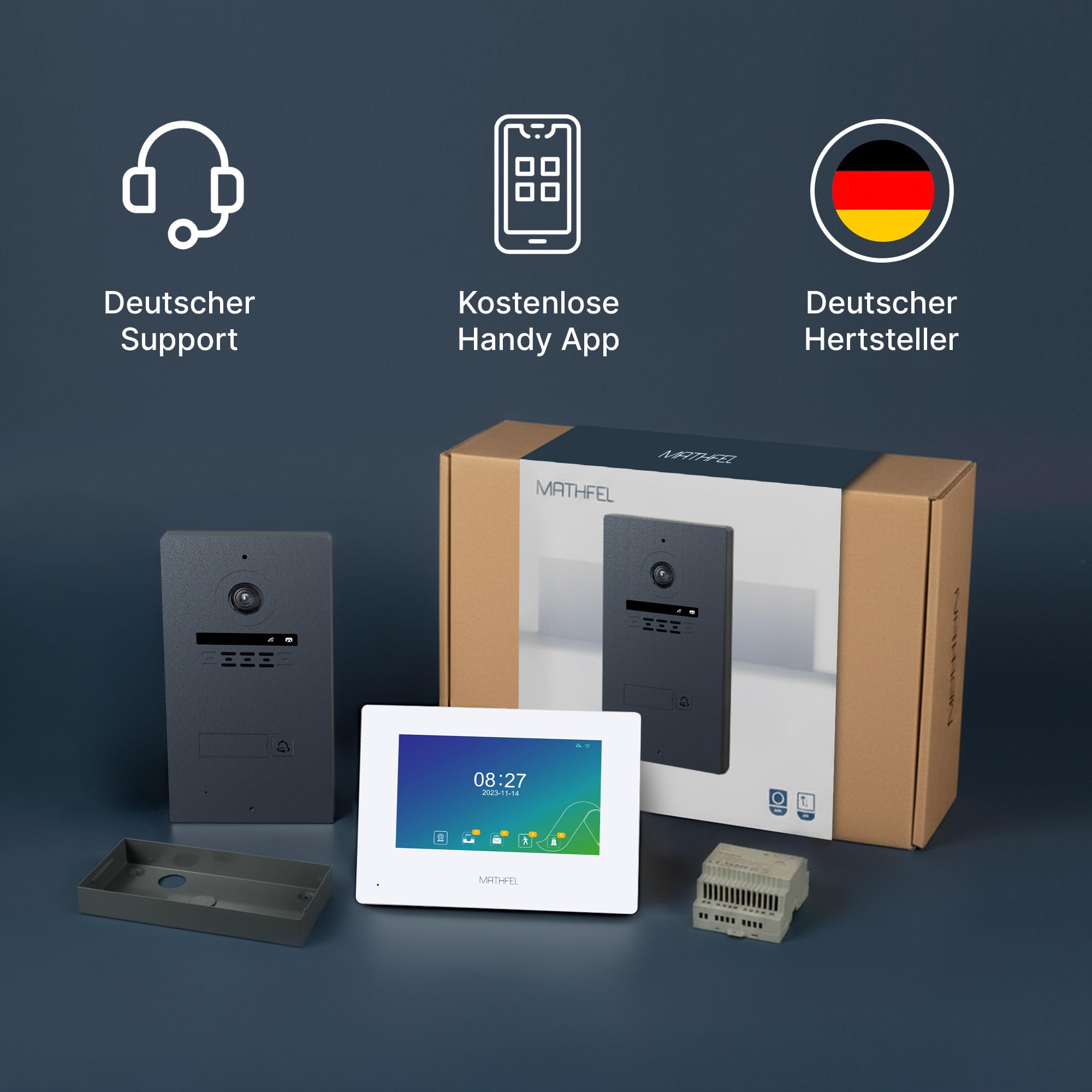 MATHFEL 1 casa di famiglia Fingerprint 2 fili Bus WLAN Videocitofono 10 pollici monitor con Full HD 2 Megapixel 170 gradi fotocamera grandangolare – Stazione esterna in antracite con RFID
