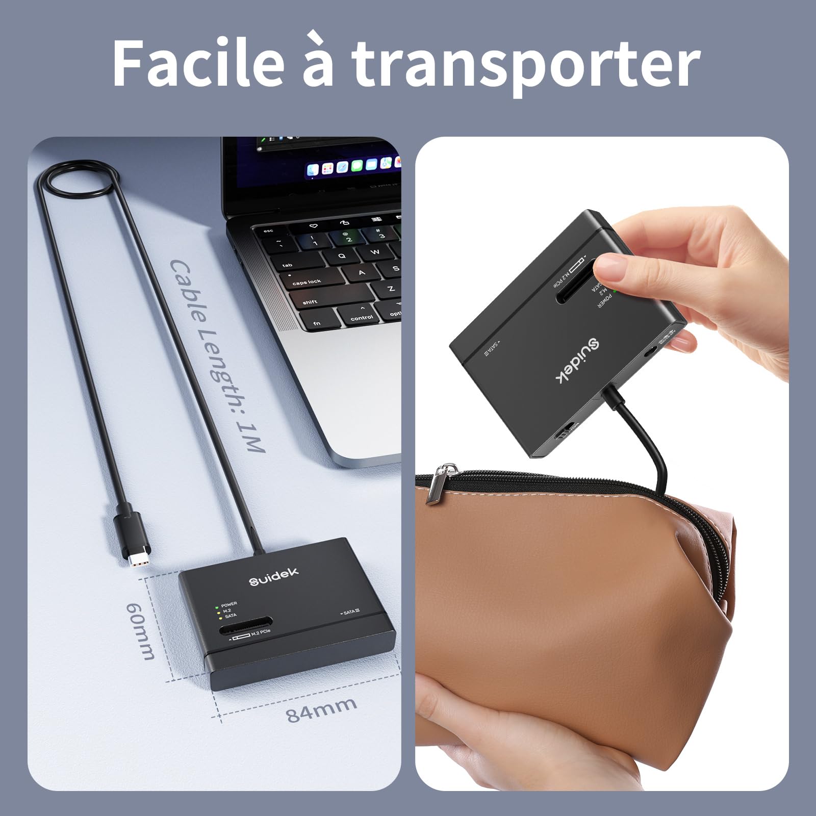SUIDEK Adaptateur SSD M.2 NVMe, Lecteur de Disque Dur Type-C 10Gbps vers M2 et SATA, Boîtier SSD Externe PCIe NVMe pour Toutes Les Tailles de M.2 (M Key et M+B Key) et SATA 2,5"/3,5"