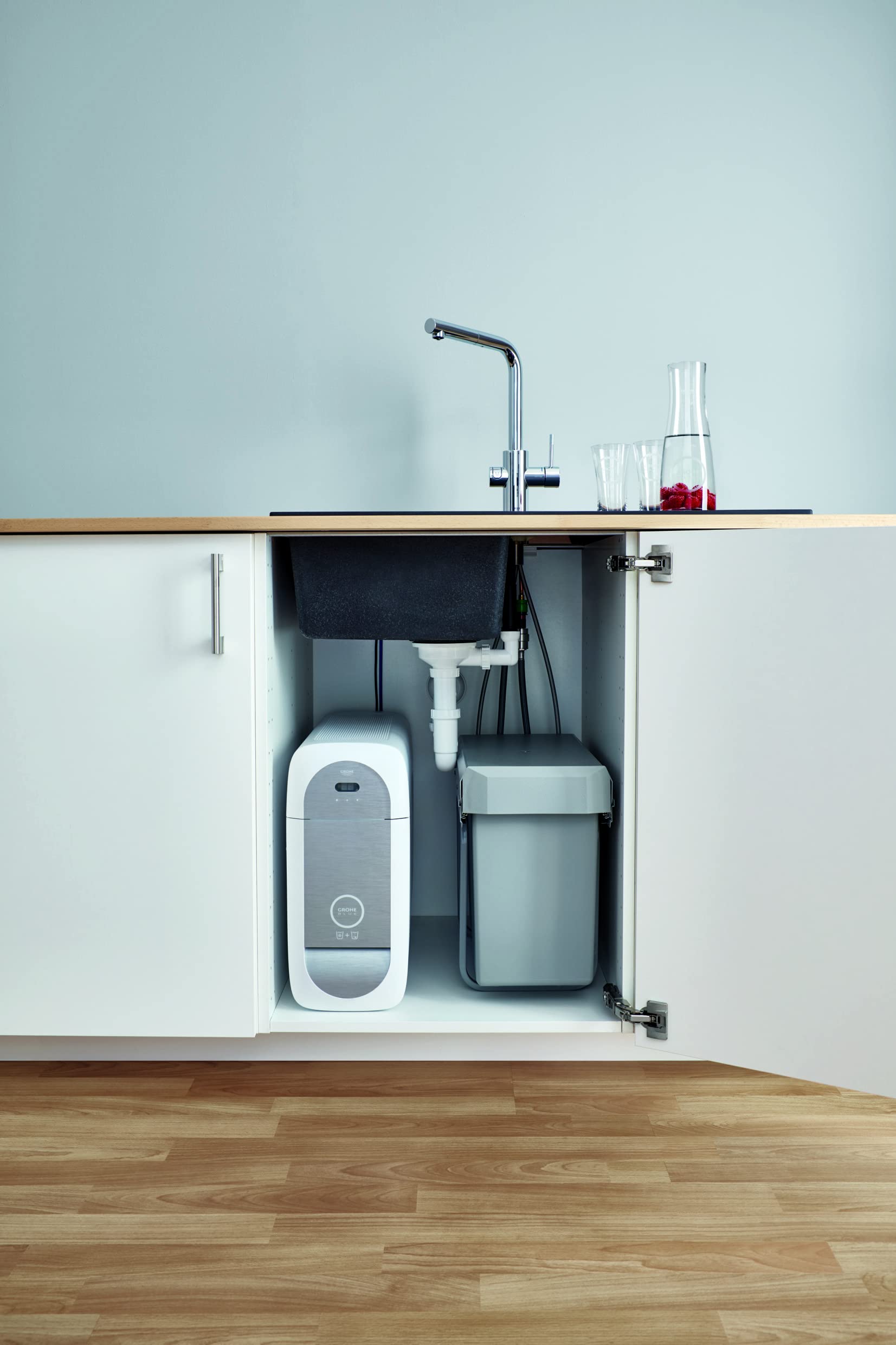 GROHE Blue Home - Grifo de cocina con filtro, enfriador y gas (caño extraíble, para agua filtrada, fría y con gas, sin botella de CO2), cromo, 31927001