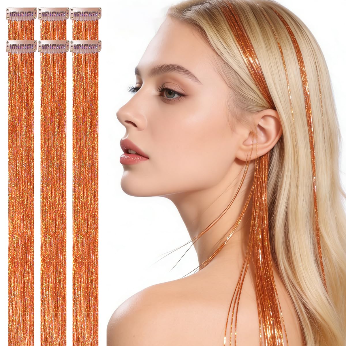 Amazon.com : Hair Tinsel Clip in,Laser Orange,Gilded Tangerine, 24