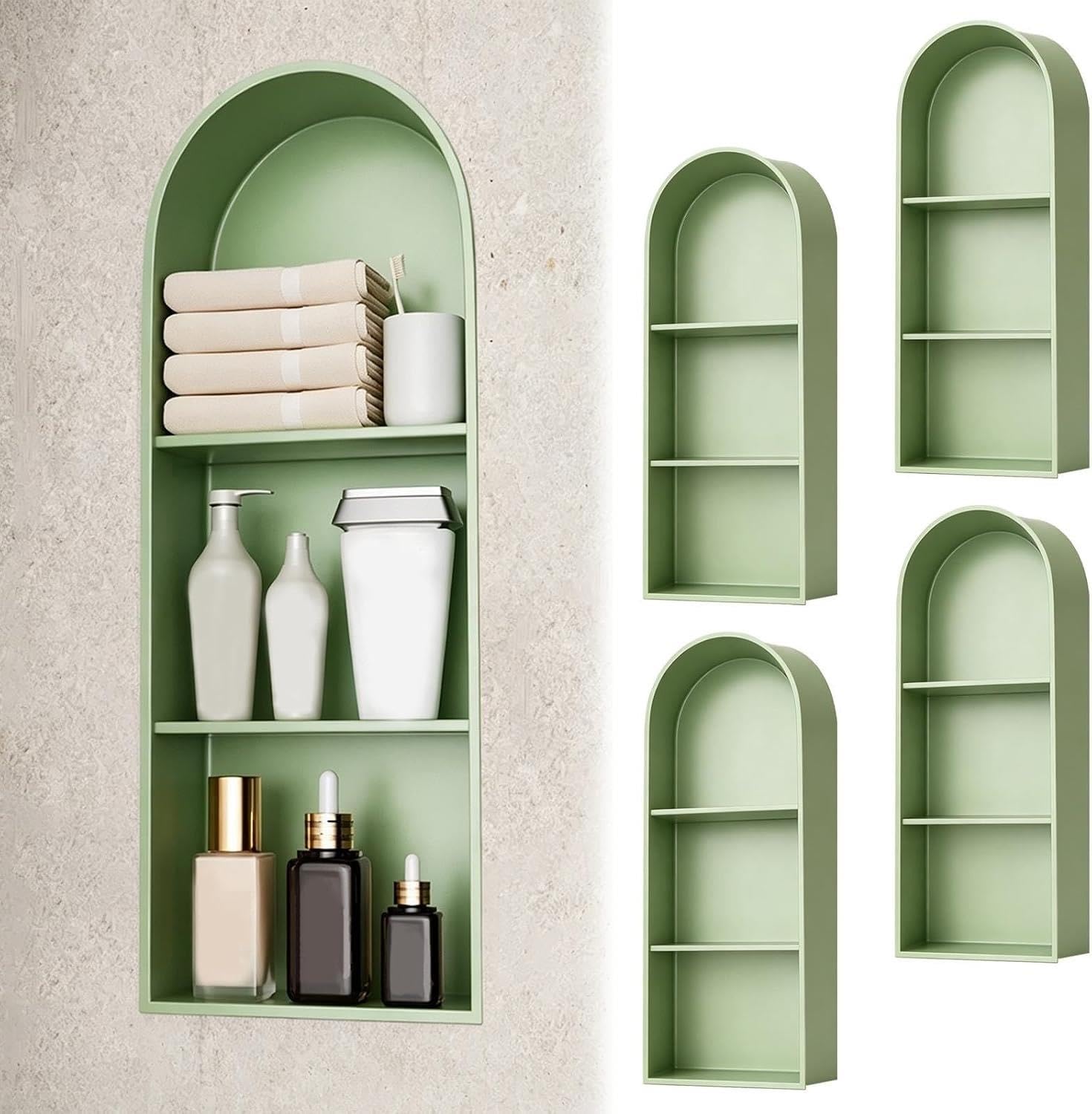 Nicho Empotrable para Baño Nicho de Ducha de Acero Inoxidable para Baño, Sala de Estar, Ahorra Espacio, Dos Opciones de Color(Green,4pcs)