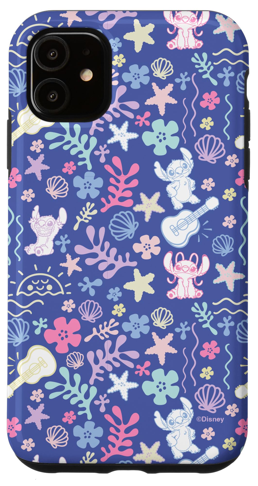 Disney Stitch & Angel Fluffy Summer Ocean Vibes Pattern Case for iPhone 11