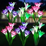 WdtPro Solar Lights Outdoor Garden Decorative 6 Pack, Waterproof Solar Garden Lights with 24 Lily Flowers, Color Changing LED Solar Powered Landscape Lights for Outside Yard Patio Decor,Gifts