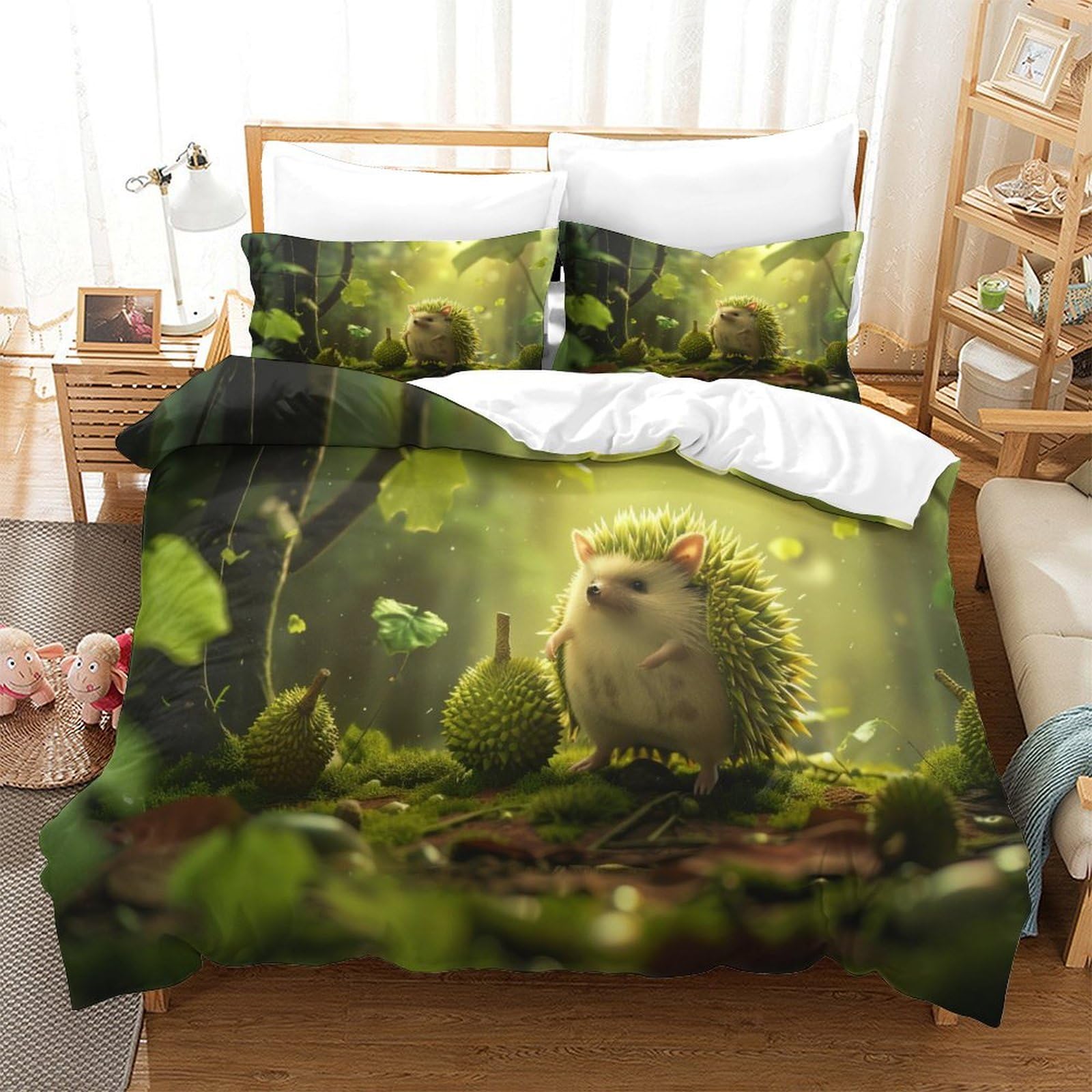 P1S9U7W5Y Forest Hedgehog 3D Printed 3pcs Microfiber Duvet Cover Set Nature Animal Bedding Set King（220x240cm）