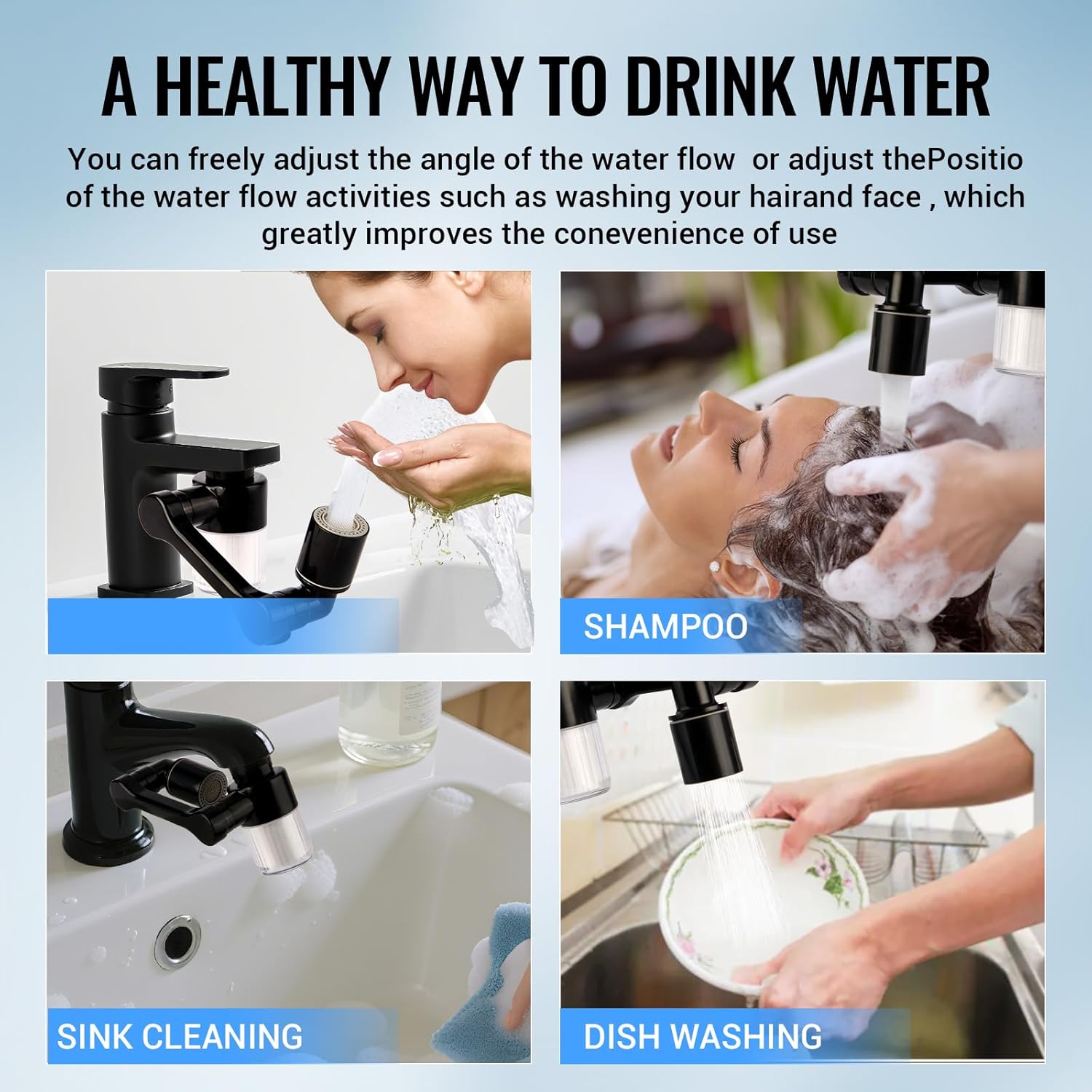 1080°Swivel Faucet Extender, Sink Water Faucet Aerator Extension, kitchen sink faucet, Kitchen Rotating Extension with 2 Mode Splash (Black, Extender with filter)