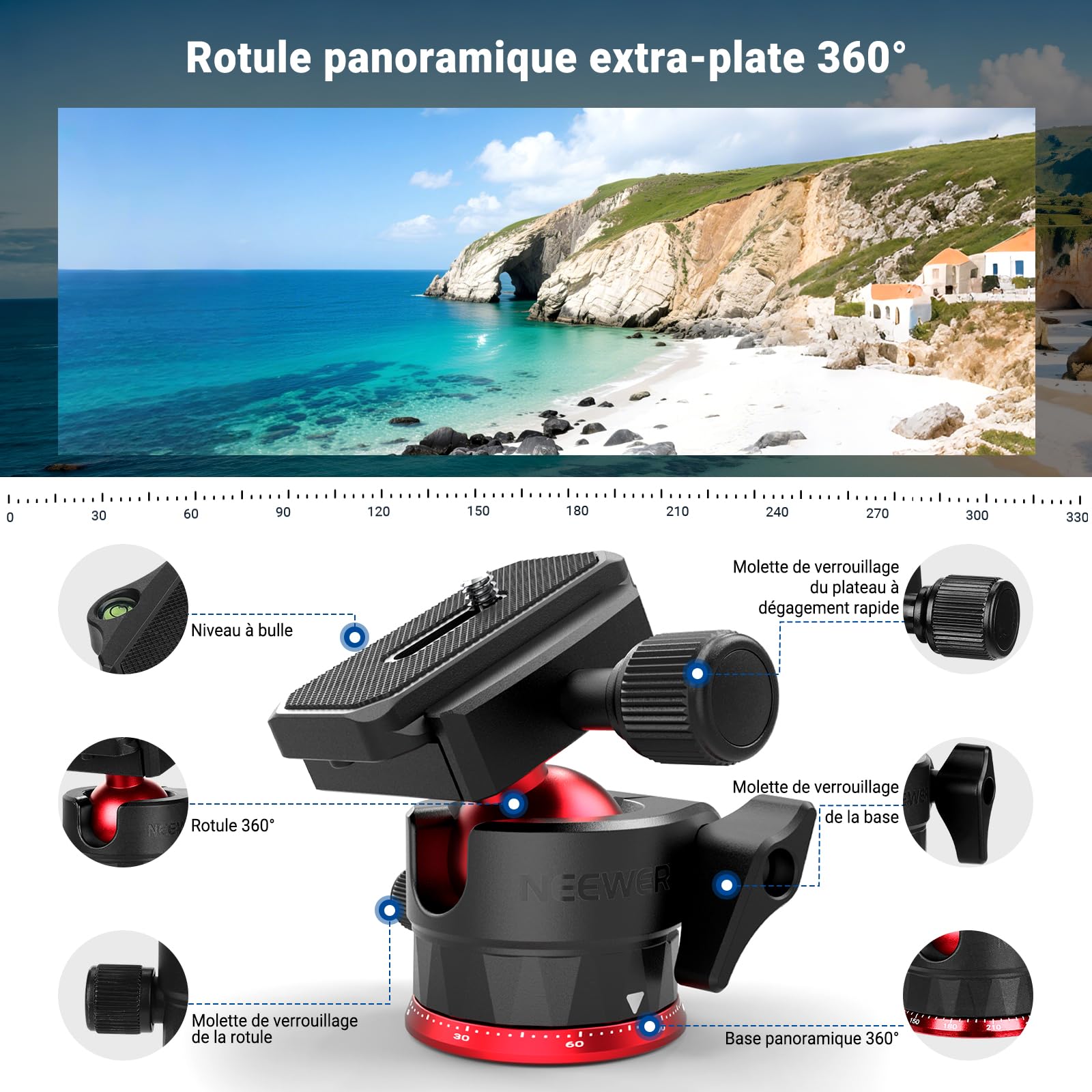 NEEWER Basics 72'' Trépied Monopode de Voyage pour Appareil Photo，Support Compact et Léger pour d'enregistrement vidéo Portable, Rotule Arca, Compatible avec iPhone Portable,Max Load 13.2 LB, TP14B