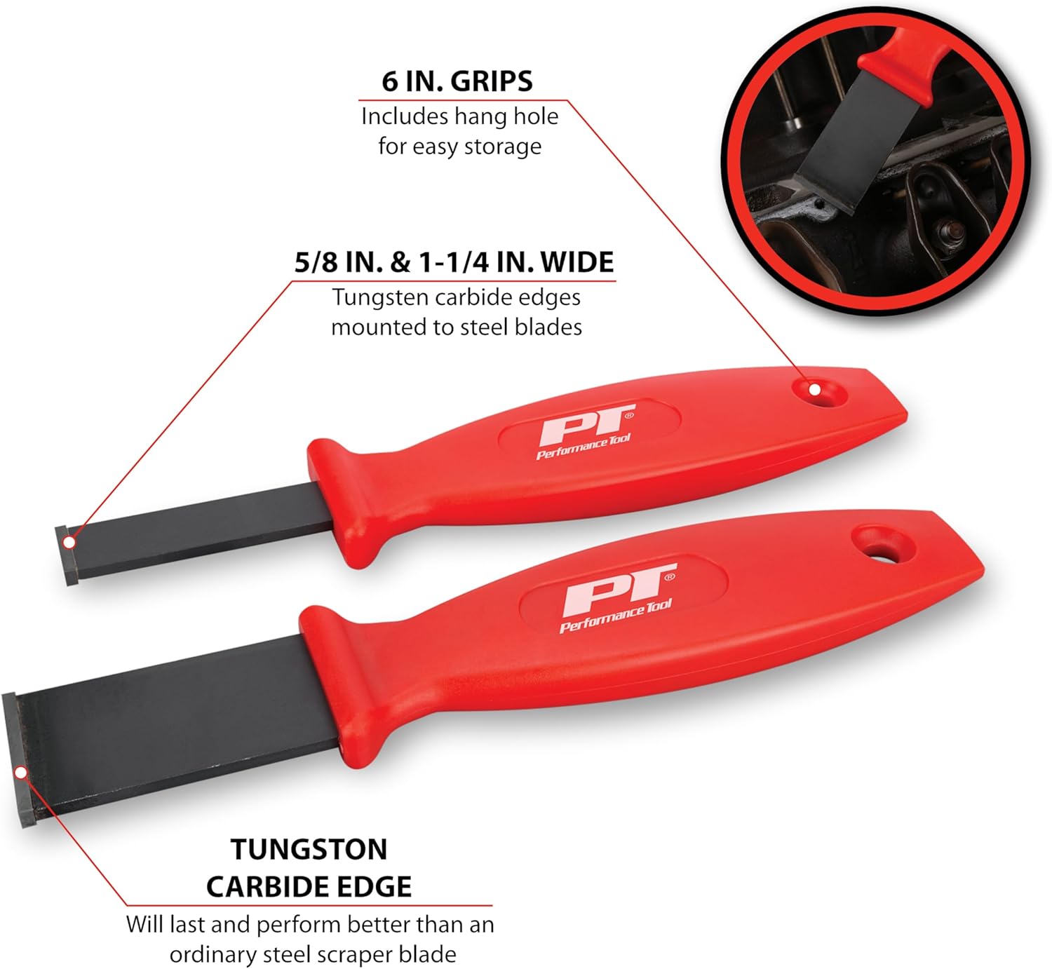 Performance Tool W944 Carbide Gasket Scraper Set (2 Pieces) - Efficient Residual Gasket Removal for Precision Work