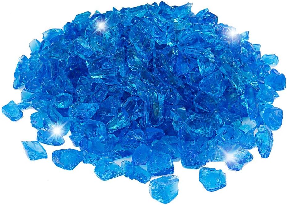 QuliMetal 1/2 Inch Fire Glass, Caribbean Blue High Luster Reflective Tempered Glass Rocks for Indoor Outdoor Fireplaces, Fire Pit, Natural or Propane, Decorative Firepit Glass Pellets, 10 Pound