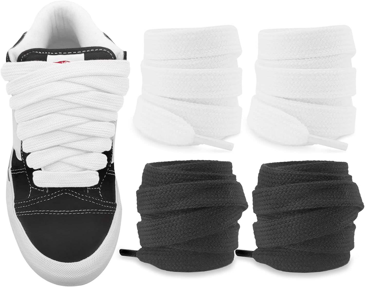 2 Pairs Fat Shoelaces for Vans Knu Skool Classic Skate Shoes, 5/8"(1.5cm) Wide Cotton Big Thick Replacement Laces