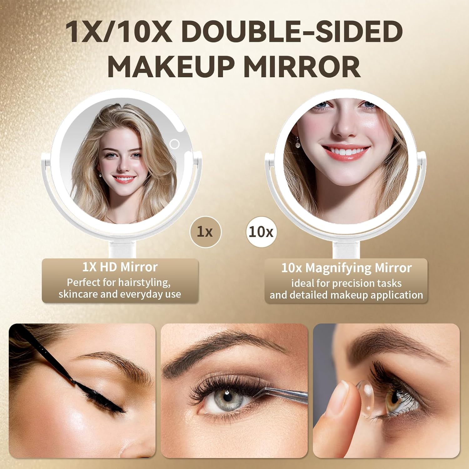 SANYCASA Makeup Mirror with Lights, Lighted Makeup Mirror with Magnification, 80 LED Vanity Mirror with Lights, 3 Color Modes & Stepless Dimming, Shatterp roof & Stable Base