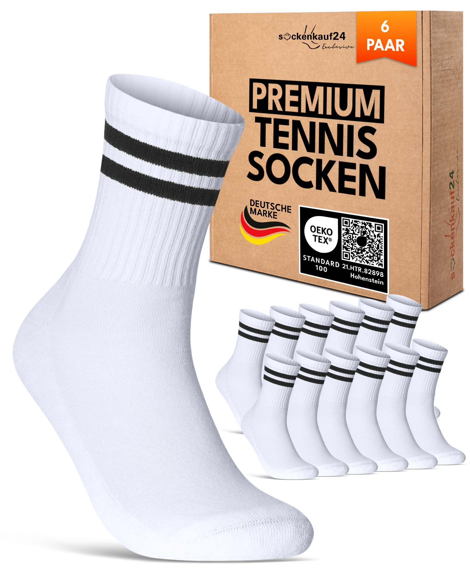 sockenkauf24 6 Paar Tennissocken Damen 39-42 Weiß Sportsocken Atmungsaktiv Damensocken Baumwolle Retro Crew Socken (Weiß Ringel 39-42)