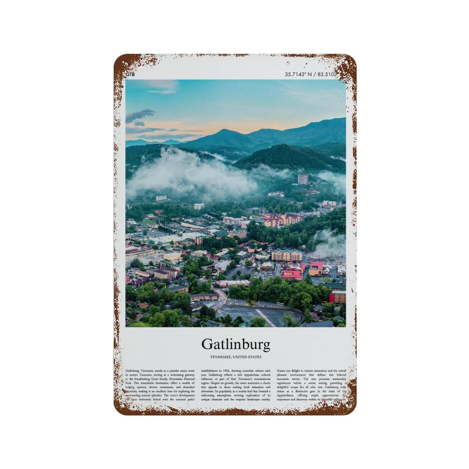 xiaoxiaoshen Gatlinburg Tennessee, United States, USA City Scenery Wall Decor Art Metal Tin Poster Modern Home Decor Art Home Bar Shop Decorations Vintage Sign 30x20cm