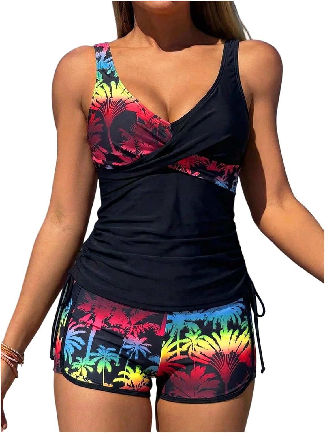 Floerns Women's Tropical Tankini Swimsuit Twist Front Swim Top and Boyshorts Bathing Suit