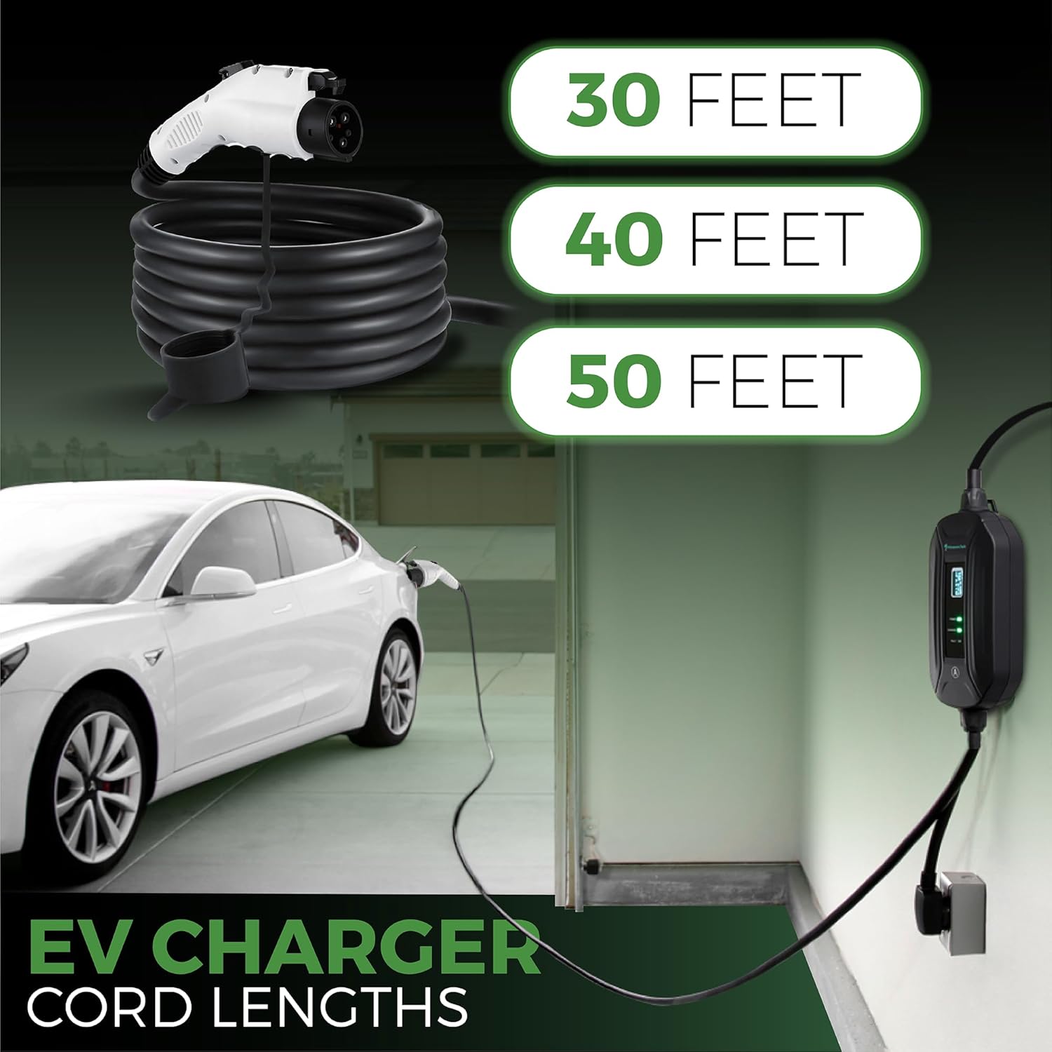 PRIMECOM.TECH Level 2 24Amp Electric Vehicle (EV) Charger Amperage Adjustable: 10A-16A-24A (30 Foot, 10-30P)
