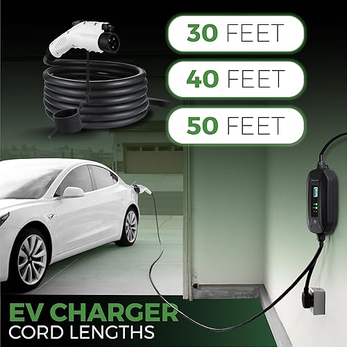 Miniatura 3 de PRIMECOMTECH Amperaje de cargador de vehículo eléctrico (EV) de nivel 2 de 24 amperios ajustable 10A-16A-24A (30 pies, 10-50P)