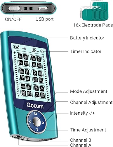 Miniatura 6 de TENS - Estimulador muscular, unidad TENS de doble canal para terapia de alivio del dolor (dolor corporal crónico, agudo), canal A/B independiente y