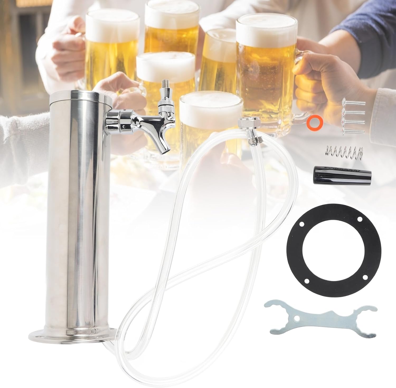 3 Inch Single Tap Stainless Steel Draft Beer Tower Keg Tower Dispenser Kit Beer Faucet for Home Bar Pub Restaurant Kegerator Parts