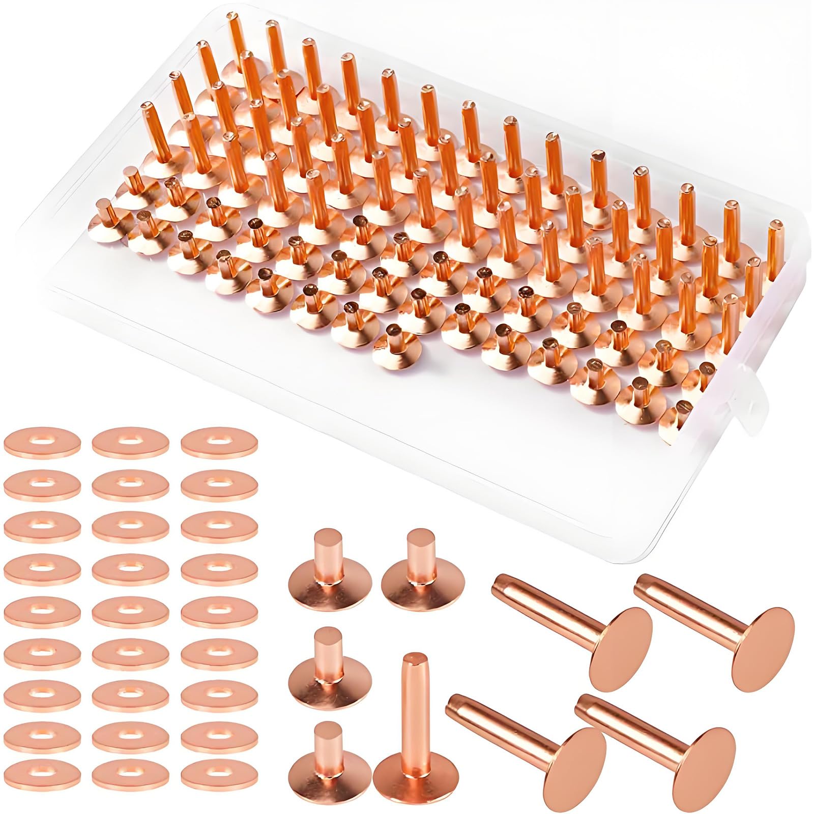 154 Pieces Robust Copper Rivets Set for Leather Working and Garment Repair Copper Nails Nails Flat Head Clout Clout Clouts Fasteners Decorative Checkered Head Ornamental Wire Tacks