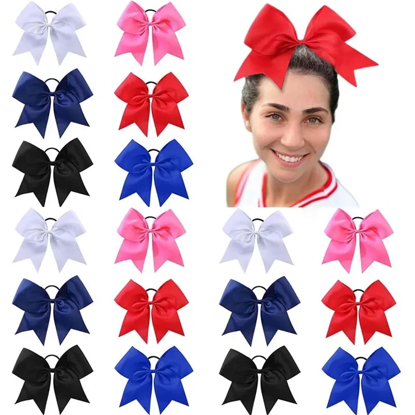 16 pezzi fiocchi for capelli da cheerleader tinta unita fiocco grande con elastico carino fascette for capelli for donne ragazza nastro fiocco elastico fascia copricapo accessori Per Ragazze Adolescen