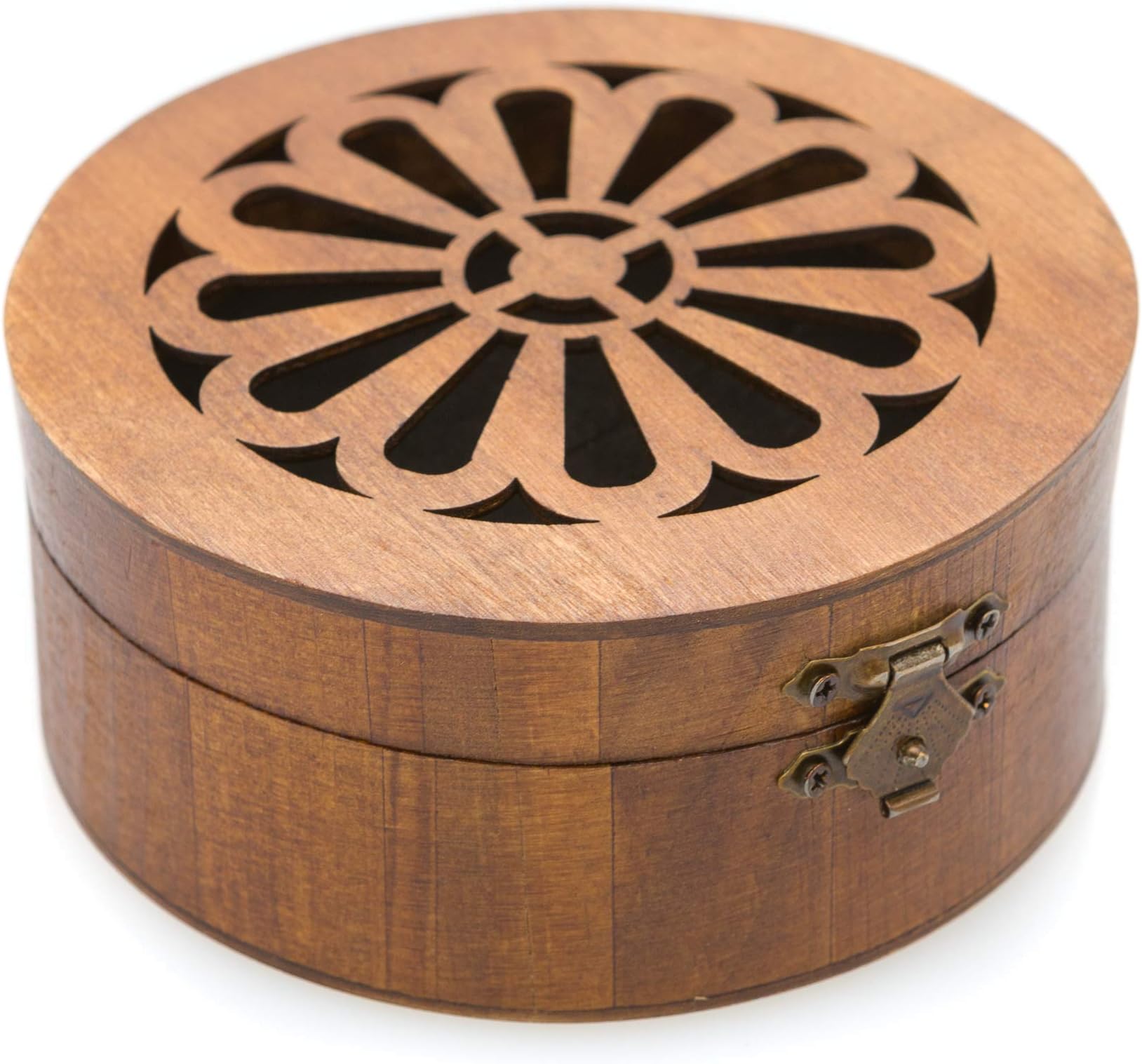 Ella Celebration Wood Ring Box for Wedding Ceremony Rustic Vintage Ring Bearer Box Laser Cut Unique Engagement Decorative Jewelry Box Holder Favor Gift for Marriage (Round)