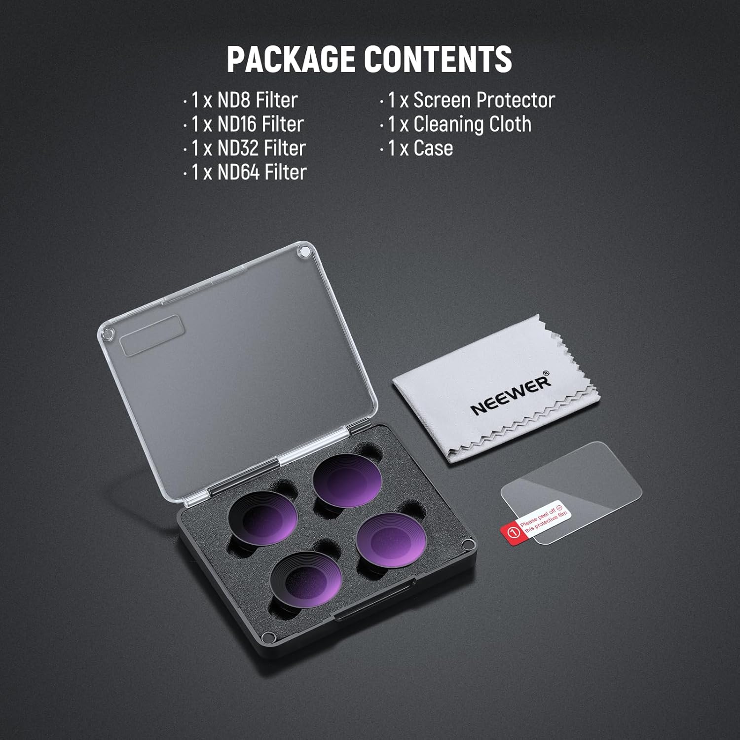 NEEWER ND Filter Set Compatible with DJI Osmo Nano (ND8/16/32/64), Screw On Action Camera Lens Neutral Density Filter Multicoated Optical Glass Accessories with Screen Protector, 4 Packs