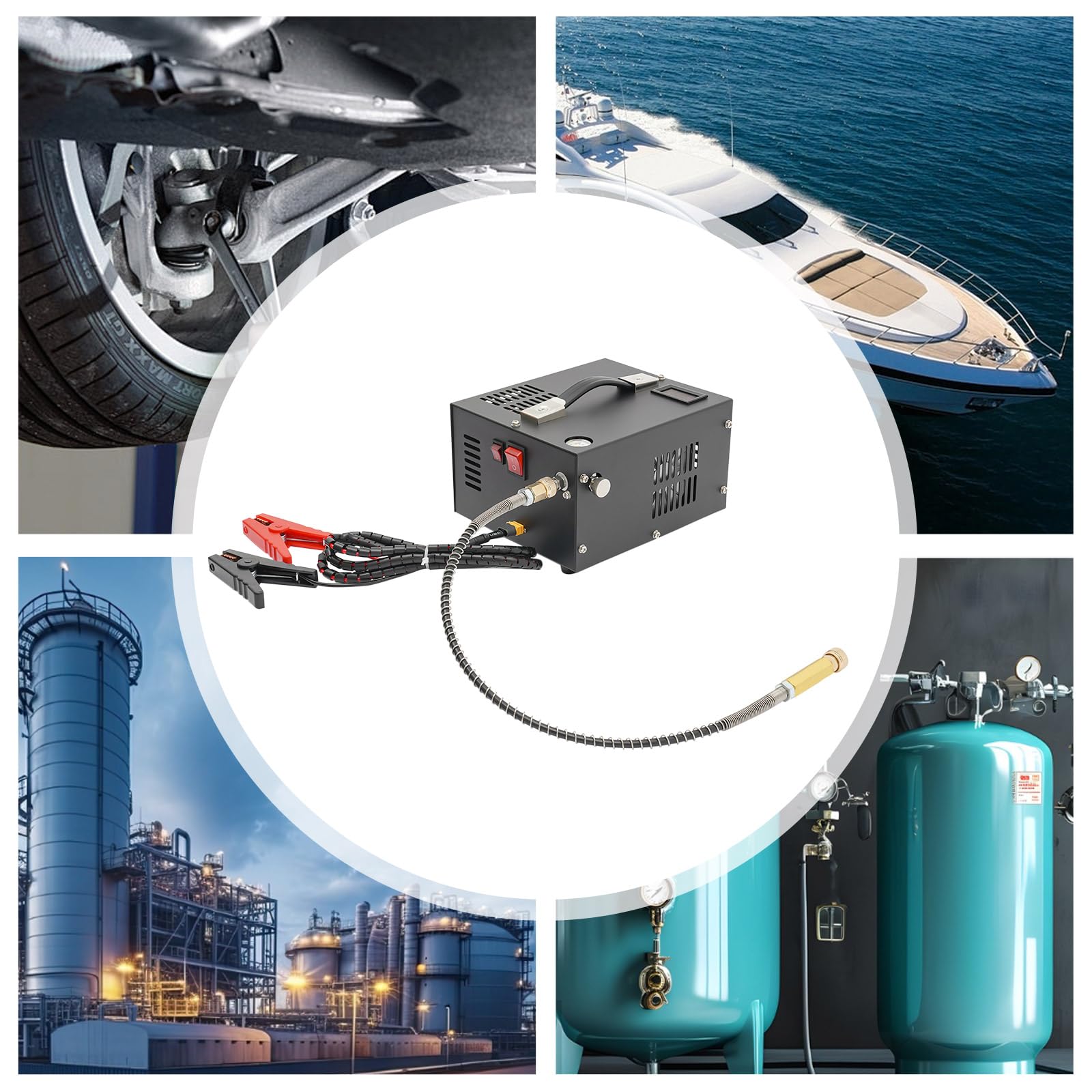 Tragbarer PCP Kompressor, 4500Psi / 30MPa/300bar Luftkompressor Öl/Wasser frei, Angetrieben durch 12V DC Autobatterie, Luftkompressor für Paintball/Scuba Tank