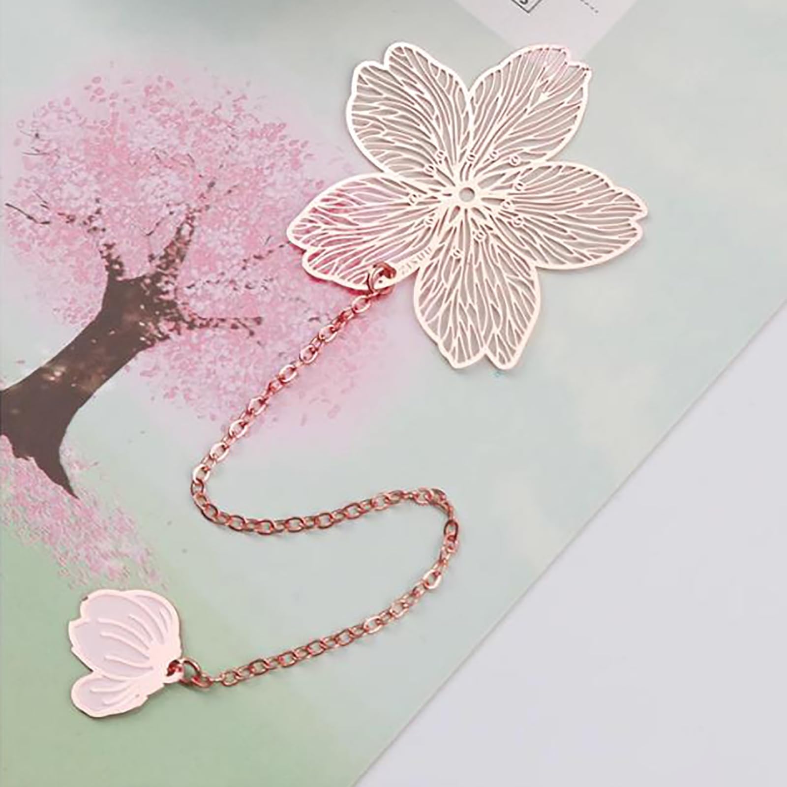 Segnalibri fatti a mano, segnalibri artistici con venature di fiori botanici in metallo e rame raffiguranti ciliegio
