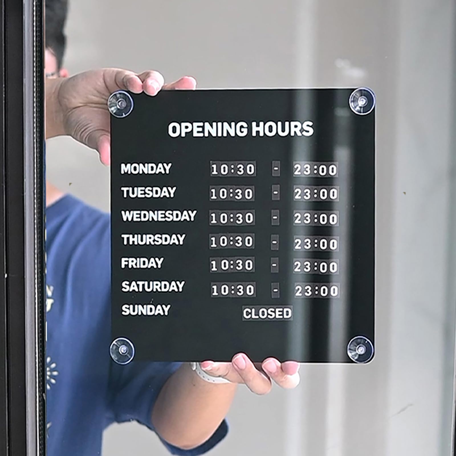 Stmkb Black Metal Business Hours Sign, Magnetic Open Closed Display Board With Suction Cups, Changeable, Reusable&Writable, For Storefront Window, Glass Door, Tile Wall, Counter