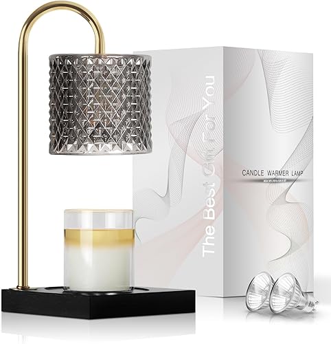 Miniatura 9 de Lámpara calentadora de velas, lámpara de cera con 2 bombillas, temporizador y regulador de intensidad de 7 niveles, se adapta a velas de tarro de