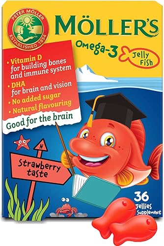 Moller's Omega 3 cápsulas para niños Aceite de pescado natural Omega 3 para niños con DHA y EPA, sin gluten, lactosa o azúcar añadido y fácil de