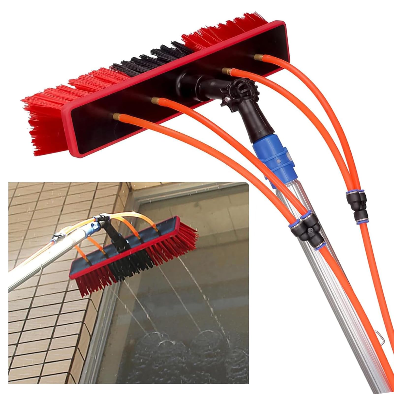 ZBBGTJK Telescopic Window Cleaning Pole with Water Fed Brush 6m Extendable Cleaner Kit for Conservatory Roof & Photovoltaic Panel Cleaning Ideal for Trucks & Hard-to-Reach Areas