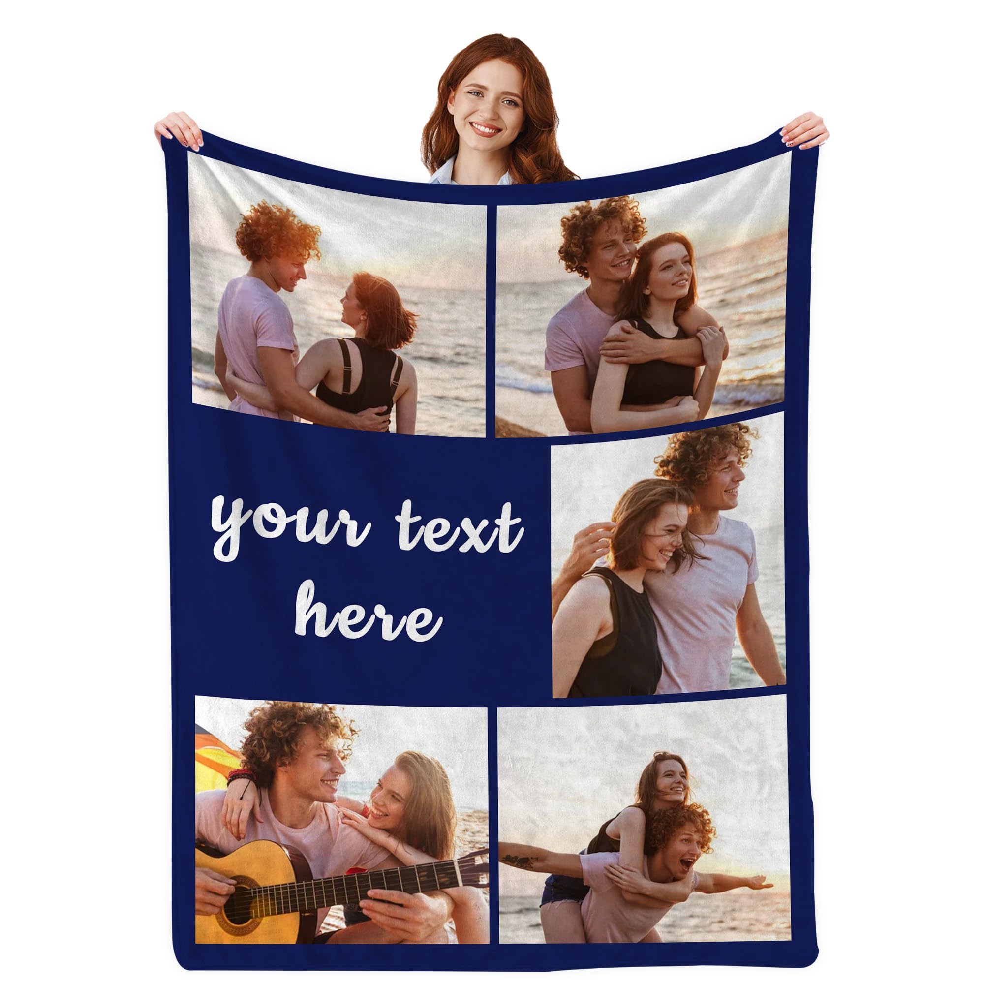 YLYNIU Custom Blanket with Photo Text for Girlfriend Boyfriend Wife Husband Mom Dad, Valentine's Birthday Gifts, Personalized Throw Blanket with