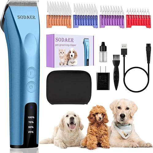 Kit profesional de cortapelos inalámbrico para mascotas, perros, gatos y caballos, con cuchilla 5 en 1, de bajo ruido y alta potencia, recargable,