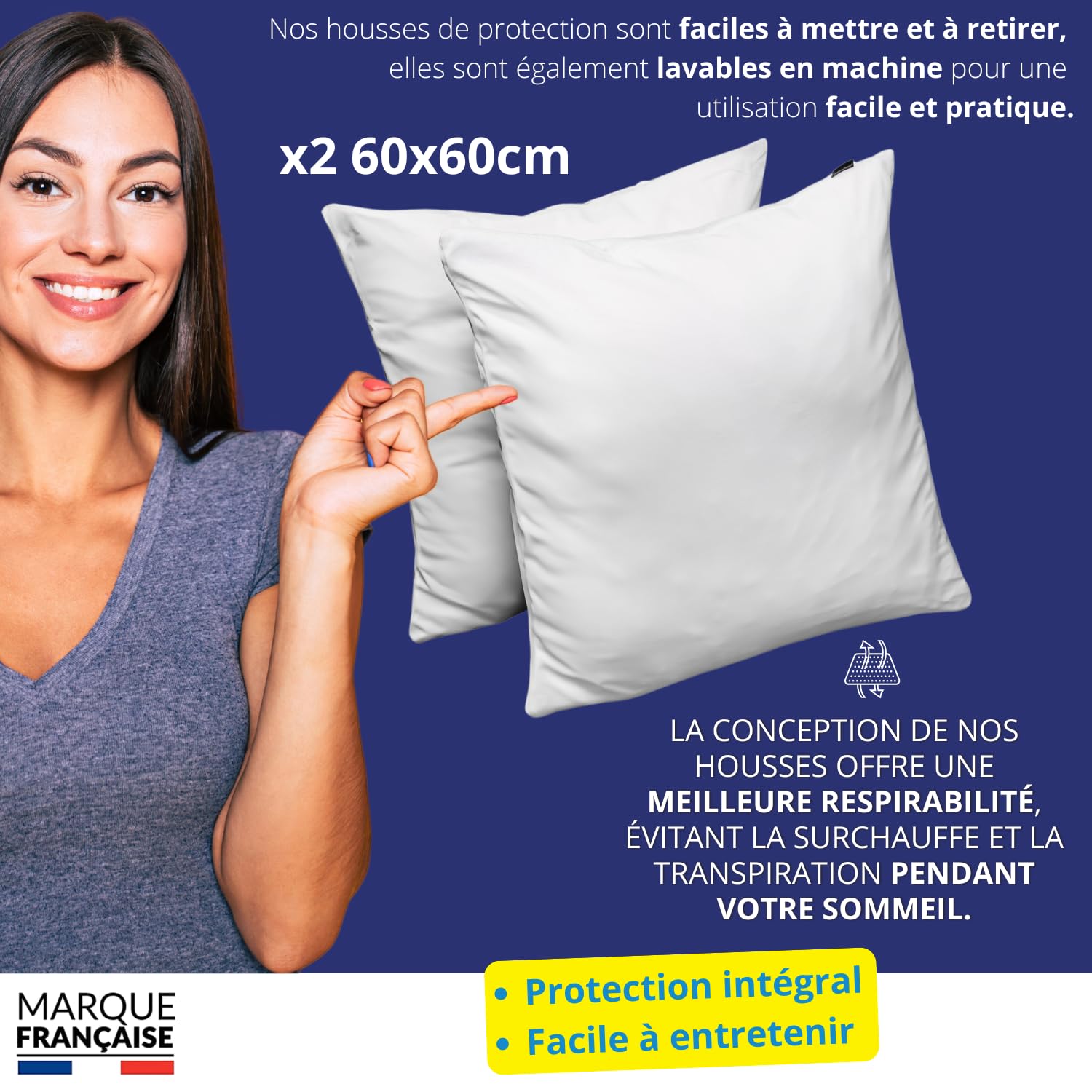 Protège Oreiller Imperméable Lot 2 Protège-oreillers Imperméables 40x80 Cm Alreya - Coton Hypoallergénique - Fermeture éclair Taie Coton Hypoallergénique