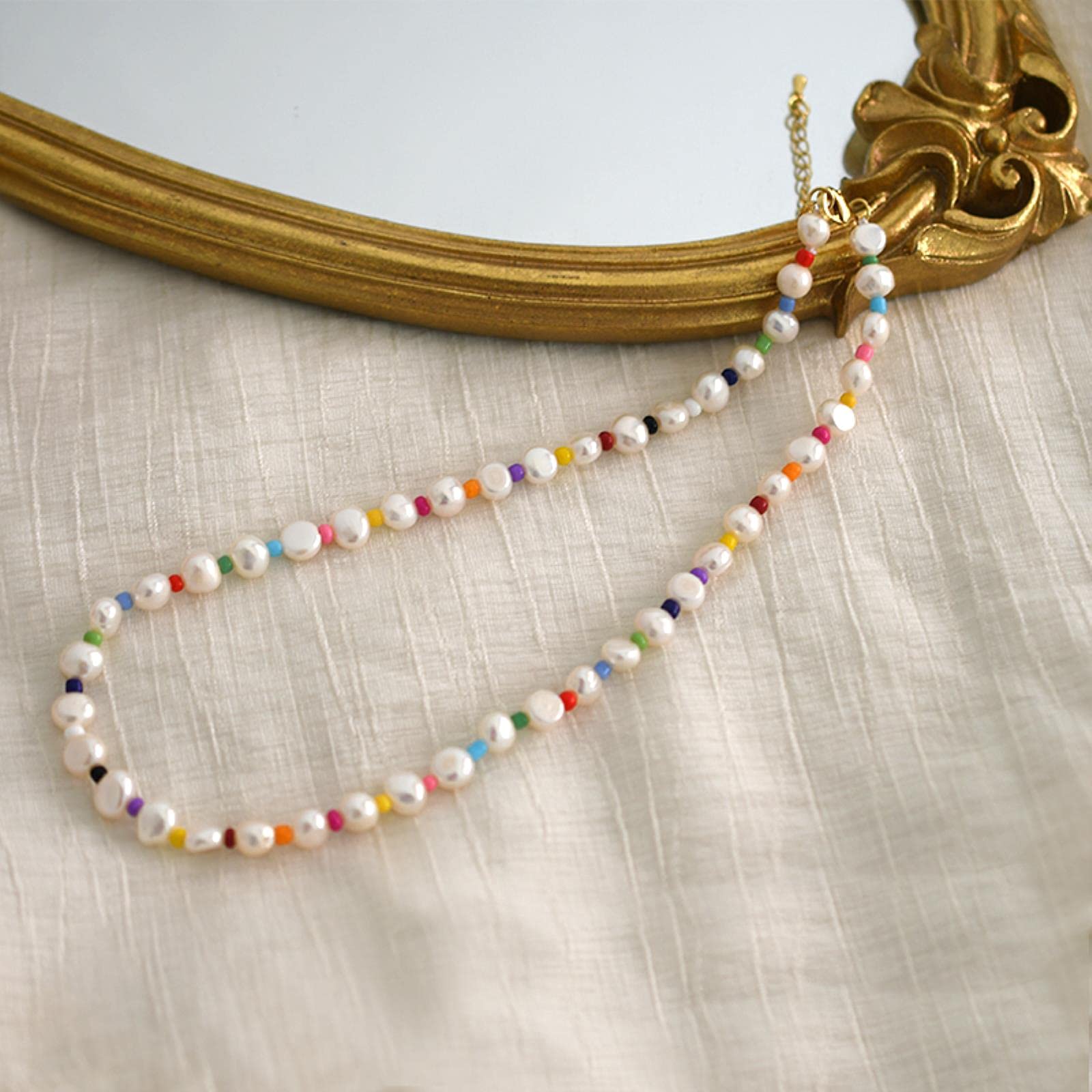LOKILOKI 7-8 Mm Collar De Perlas Barrocas De Agua Dulce Natural Moda Perlas Coloridas Joyería para Regalo De Niñas