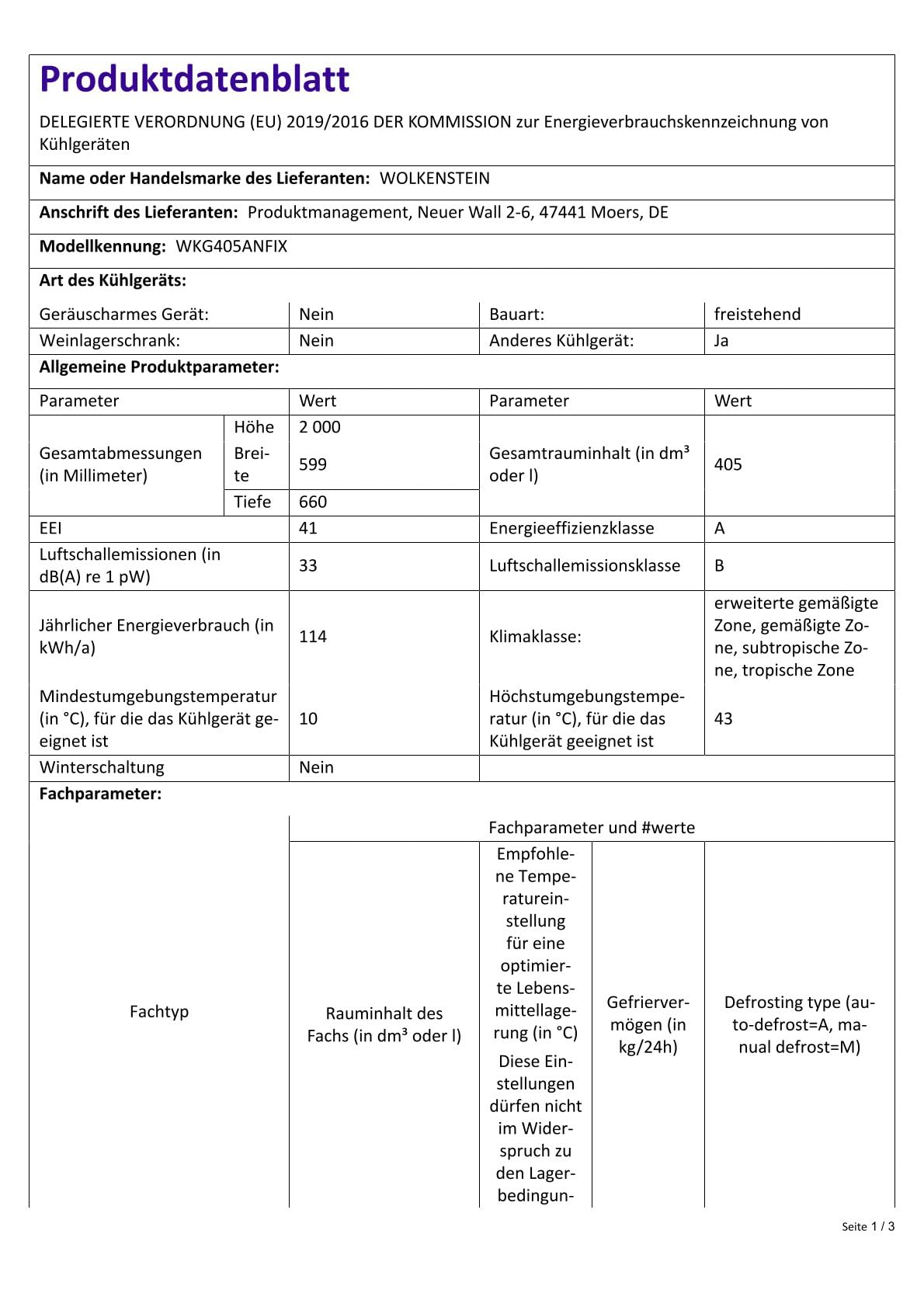 Wolkenstein WKG405ANFIX Kühl-Gefrier-Kombination | EEK A | 405 L Nutzinhalt | NoFrost| Inox Design| Display & Touch Control | 4* Gefrierfach | Wechselbarer Türanschlag