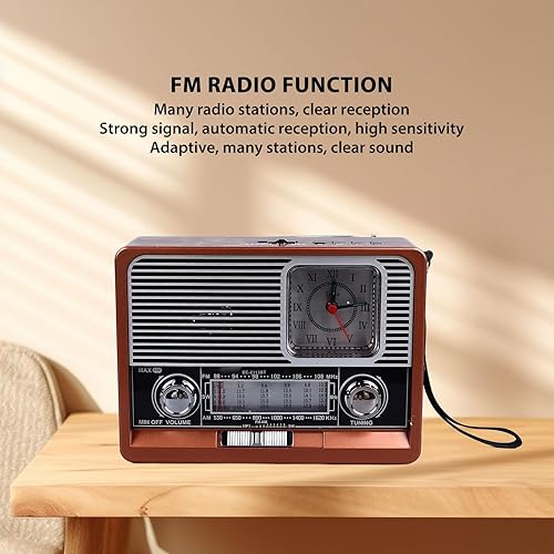 Miniatura 8 de Radio vintage multifuncional AM FM SW banda reloj linterna retroaltavoz con linterna LED, función de reloj, aspecto vintage para el hogar viajes