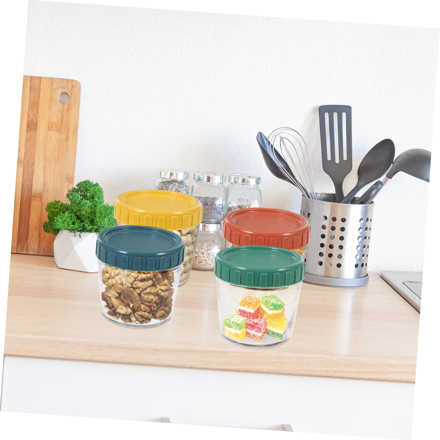 LABRIMP 4 Tarros de Vidrio Herméticos Apilables Tapa de Silicona, para Almacenar Alimentos y Yogur, Uso en Cocina