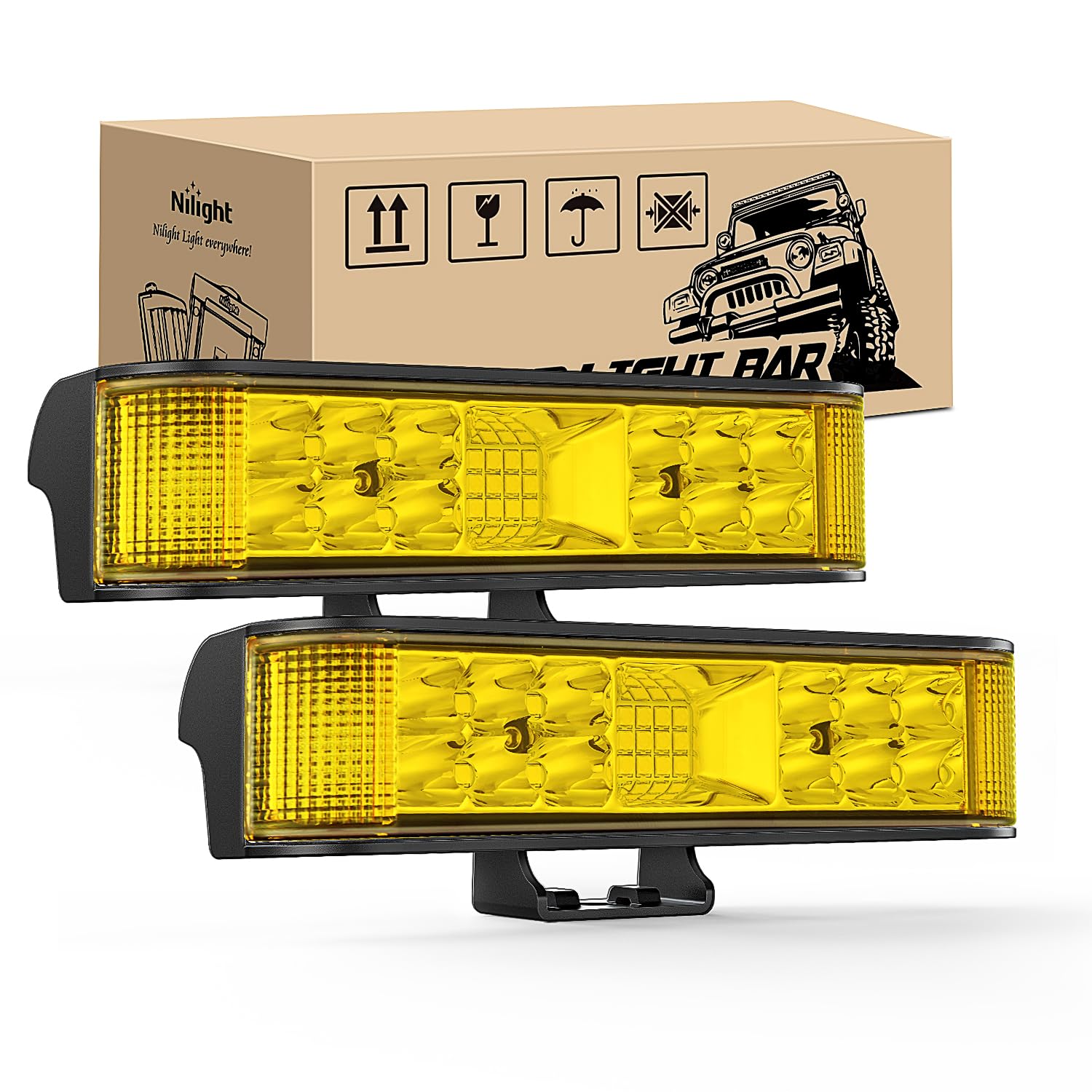 Nilight Side Shooter Amber LED Light Bar, Pods 2PCS 6.5 Inch 60W Flood Spot Beam Combo Fog, Driving Light Work Light for Truck ATV UTV Boat