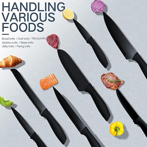 Miniatura 3 de Juego de cuchillos con bloque, juego de cuchillos de cocina aptos para lavavajillas con bloque, juego de 15 cuchillos de acero inoxidable de alto