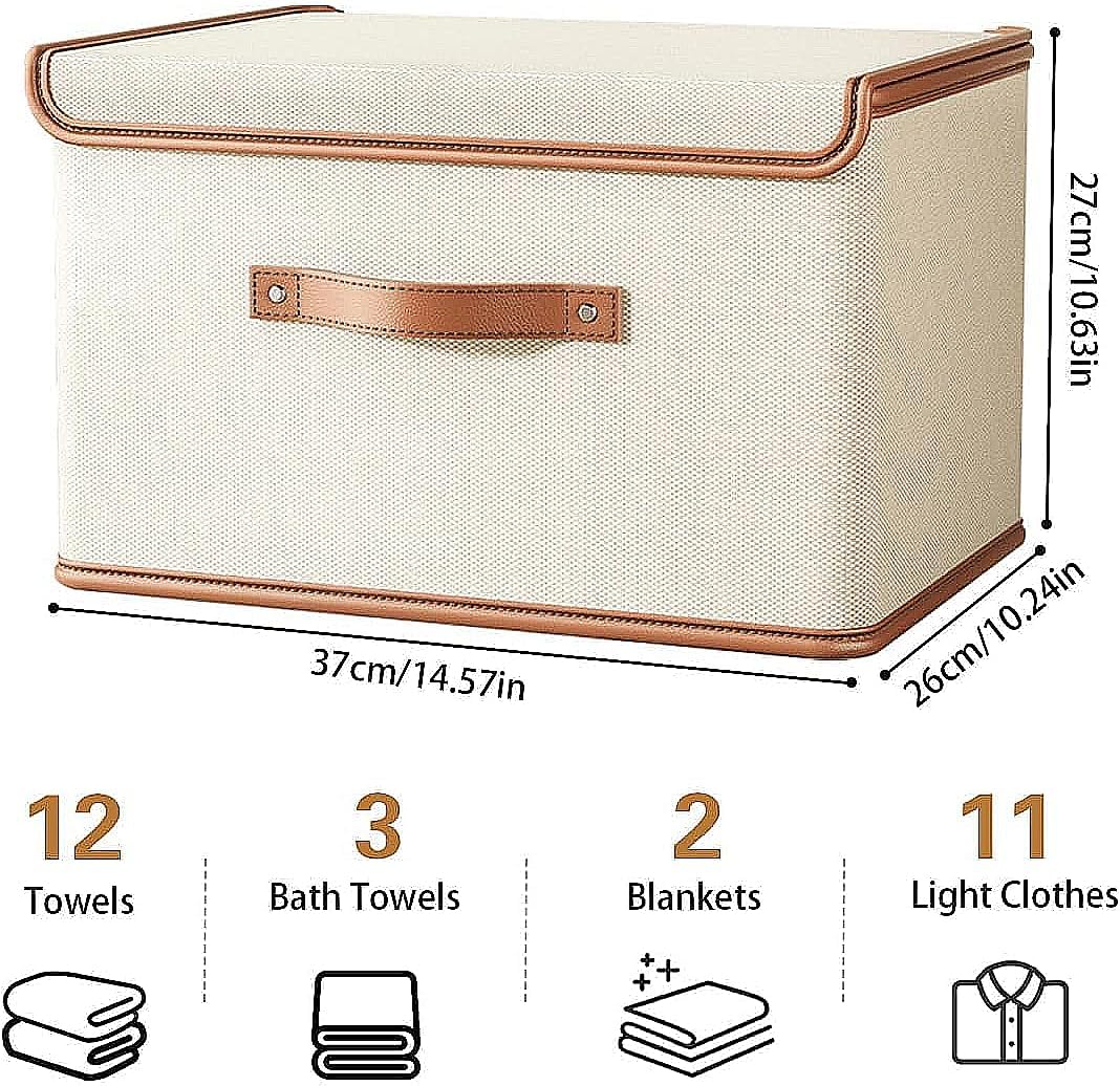 Storage Bins with Lids, Collapsible Storage Boxes For Organizing, Fabric Organizer Box with Handles, Decorative Storage Boxes with Lids for Organizing Clothes, Books, File (1, middle(26L))