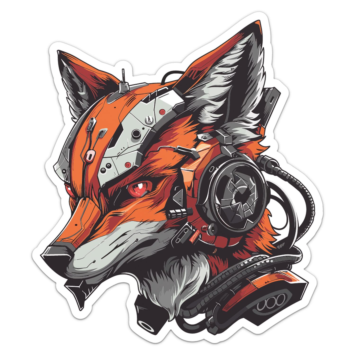 Biomechanical Fox Sticker - Waterproof Vinyl Decal for Car Bumper, Water Bottle Luggage Laptop Bike Phone Cases Wall Window, Sticker - 6'' Longer Side