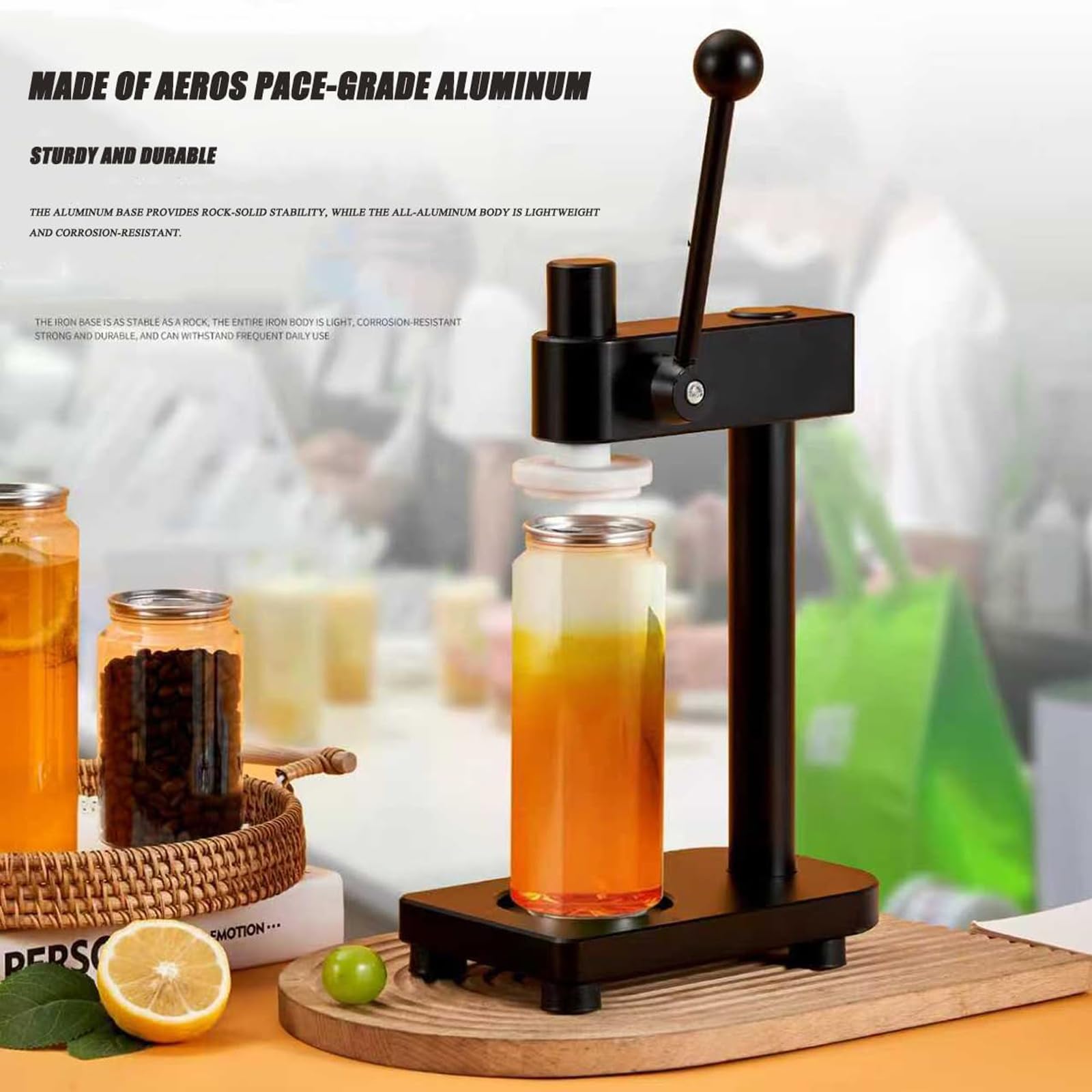 Máquina selladora manual de botellas, abridor de tarros de mascotas con manivela para cerveza, jugo, café, base antideslizante de altura ajustable, herramienta portátil de aleación de aluminio para