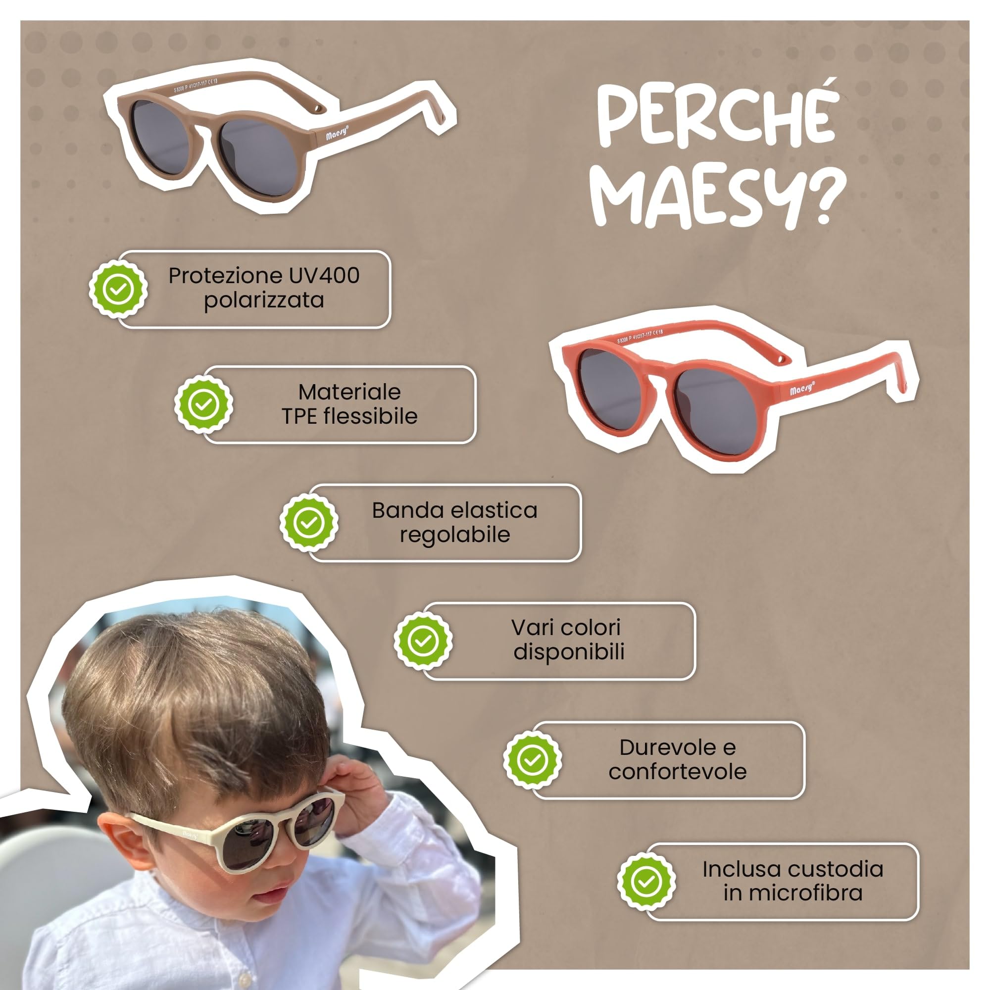 Occhiali da Sole per Bambina, 1-3 Anni, Protezione Polarizzata UV400, Montatura Flessibile e Pieghevole, Cinturino Elastico Regolabile, Occhiali da Sole Sicuri e Comodi per Bambino, Bowi