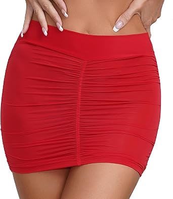Womens Shirring Mesh See Through Bodycon Mini Skirt Sheer Tight Package Hip Pencil Skirt